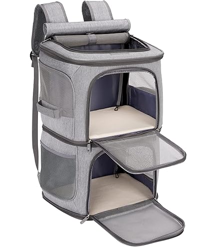 Katzen Transport Tasche DAISTERN Katzenrucksack Für 2 Katzen Bis 12kg - Doppelkammer Transportrucksack Mit Netzfenstern & Wasserdichtem Sitzkissen Tiertransport Bis 12kg