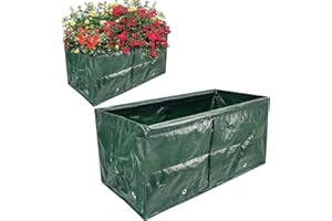 BAANFLY Garden Grow Bags Rectangle Horticultural Pea Runner Bean Tomato Grow PE woven fabric Plant Grow Bags Garden Outdoor Growing Bags Planting Container Plant Pot Support Frame (60 * 32 * 28cm)