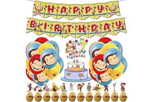 UMBREAN Curious Scimmia curiosa scimmia di compleanno, set di palloncini per ragazzi e ragazze, con striscione e topper per torta