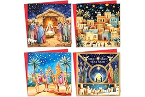 CRAZY LITTLE THINGS Pack of 16 Charity Christmas Cards 2024 with Envelopes - Religious Luxury Christmas Cards Multipack, Xmas Cards Featuring 4 Unique Nativity Scenes (125 x 125 mm) - Greeting cards for Family & Friends