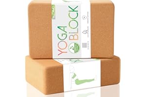 KULAMO Set di blocchi yoga di 2 sughero naturale - per Principianti Meditazione e Pilates Accessori per Il Fitness Yoga Accessori - Sturdy Yoga Prop - 22.5 x 15 x 7cm