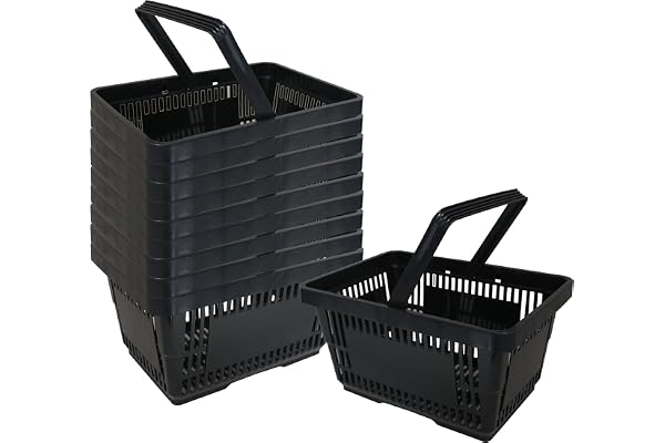 10 corbeilles de vente en plastique avec anse 20 litres 40cm gerbable noir
