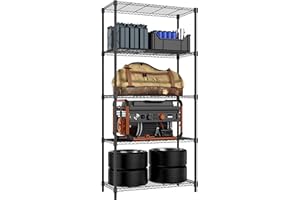 M MZG 1250 lbs 5 Tier Shelf Metal Storage Shelves Shelving Wire Rack Heavy Duty Closet Organizers for Garage Kitchen Bathroom Laundry Black 40 x 85 x 173.9 cm