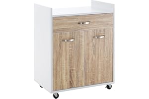 HOMCOM Carrello da Cucina Portavivande per Microonde con Cassetto e Armadietto, Isola per Cucina in Legno con 4 Ruote e Ripiano Regolabile, 60x40x77 cm, Rovere