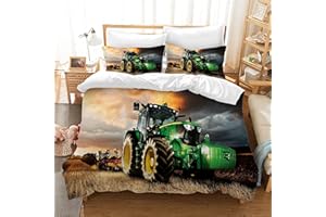 ‎PQCXXA PQCXXA 3D Traktor Bettwäsche Set 135x200 cm 3teilig Grün Traktoren Mikrofaser Bettwäsche für Kinder Jungen,Kinder-Bettbezug mit Reißverschluss und 2 Kissenbezug 80x80 cm