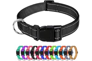 TagMe Reflective Nylon Dog Collars, Adjustable Classic Dog Collar with Quick Release Buckle for Small Dogs, Black, 1.5 cm Width