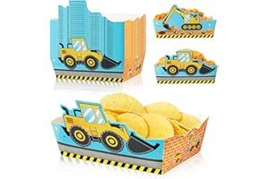 WERNNSAI Construction Party Supplies - 24 PCS Snack Food Tray Boxes for Construction Party Decoration Popcorn Nachos Serving Trays Dessert Holder Food Display for Boys Birthday Movie Night