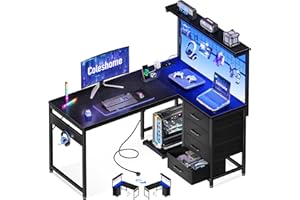 Coleshome Narożne biurko w kształcie litery L, biurko komputerowe z szufladami i półkami