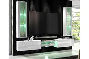 Furneo ART01/02 – Floating TV Unit With Display Cabinets, High Gloss White & Matt Finish, RGB LED Lights
