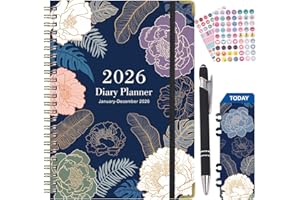 TWINSUN 2026 Diary, Diary 2026 A5 Week to View Weekly Monthly Planner Agenda 6.1" x 8.5" Hardcover with Tabs Diaries Page A Day Notebook for Work School Academic Schedule (Blue 2026)