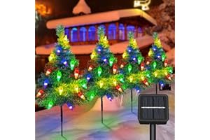 Ninonly Sapin de Noël Artificiel Solaire Lumineuse, Lot de 4 Sapin de Noel avec 80 LED Lumières Fraises, Decoration Noël Exterieur Étanche, Noel Lumiere Solaire pour Jardin Chemin Cour
