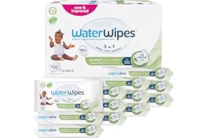 WaterWipes Sensitive+ Baby & Toddler Wipes, 720 Count (12 Packs), 3-In-1 Cleans, Cares, Protects, 99.9% Water, Textured Clean, Unscented