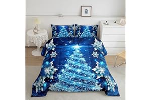 LOUSSIESD Bedding Piumino per ragazze con albero di Natale blu a tema natalizio 230x220cmchic set di biancheria da letto invernale con fiocco di neve per ragazze e figlie decorazione per camera da letto morbi