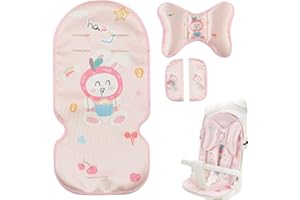 AIRCADIA Seat Cover Pushchair Summer Pram 5 Point Strap Cooling Cushion Soft Breathable Pack of 3 Cooler Cushion Shoulder Pads Head Cushion Children with Cute Animals (Habe)