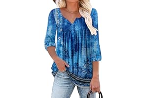 CHICZONE Women V Neck Tops Casual Tunic Tops Buttons Up Shirts Blouse for Leggings