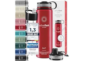 Trinkflasche Edelstahl ACTIVE FLASK + Strohhalm (3 Deckel) BPA-frei, Auslaufsicher, Kohlensäure geeignet - Wasserflasche Fahrrad Thermosflasche Isoliert Isolierflasche Sport Wasser Flasche Kinder Tee