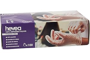 Hevea - Guantes de vinilo desechables. Sin látex ni talco. Paquete de 5 cajas de 100 guantes cada una. Talla: L (grande)