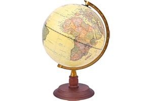 Exerz 20cm Globo Antiguo con Base de Madera - Mapa en Inglés - Globos Terráqueos- Educativa/Geográfica - Mapa Moderno Con Color Antiguo - Diámetro 20cm