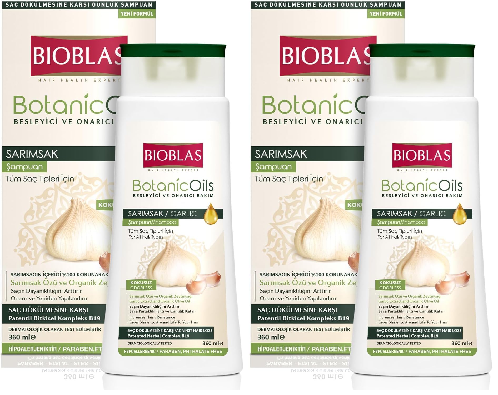 BIOBLAS Botanic Oils Saç Dökülmesine Karşı Sarımsak Özlü Şampuan (360 ml) 2li paket