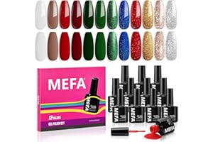 MEFA Red Gel Nail Polish Set, 12 Colors Glitter Green Silver Gold Gel Polish Set Soak Off UV Led Nail Gel Manicure at Home DIY Salon for Women