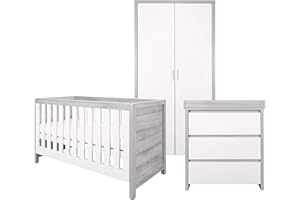 Tutti Bambini Modena 3-Piece Nursery Furniture Set - 3-in-1 Baby Cot Bed & Toddler Bed, Baby Changing Table with Drawers, Nursery Wardrobe