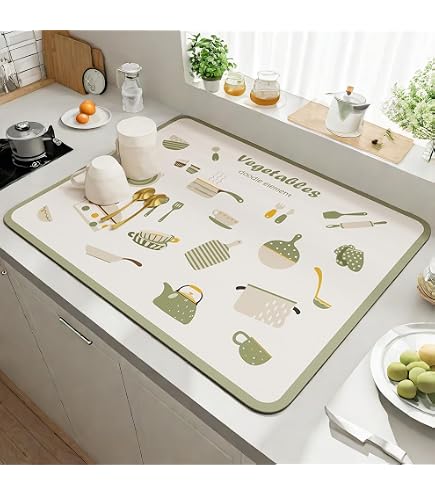 Solday Tappetino Macchina Caffè Tappetino Assorbente Per Scolapiatti - 50x30cm Antiscivolo Grigio | Per Macchina Caffè E Lavello Cucina Tappetino Antiscivolo Lavello - 5