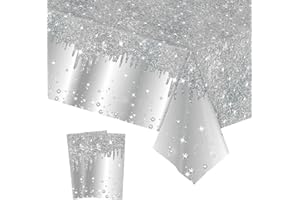 COSORO 2 Pezzi Brillante Tovaglia Plastica Rettangolare,137 * 274cm Sequins Tovaglia Antimacchia Impermeabile Argento Grande,Tovaglie per Festa Decorazione Desktop per Festa di Compleanno Matrimonio Natale