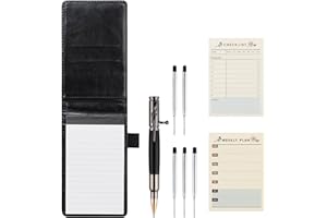 SMOOTHERPRO Mini porte-bloc-notes format de poche 9 pièces comprenant un stylo à boulon 5 recharges 50 feuilles de papier pour cahier 60 feuilles de listes 60 feuilles de planificateur Noir(MN135BK)