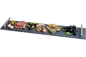 KITCHENCRAFT Artesà Vajilla, Bandeja de Pizarra con Asas de Metal Cepillado, 60 x 15cm, con Caja de Regalo