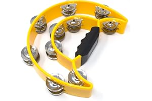 Tambourine - Double Half Moon (Yellow) by Tone Deaf Music. Hand Percussion Shaker Musical Instrument