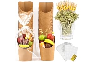NIEITRK Coffret Charcuterie Pro 60 Pièces - Brochettes en Bois/Pique Apéritif avec Porte-Frites 12oz + 200 Cures-Dents Bambou (Cups/Sacs/Étiquettes) pour Apéritif/Boîte Popcorn