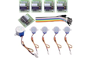 Elegoo 5pcs Moteurs Pas à Pas 5V 28BYJ-48 Stepper Motor + 5pcs Driver Board Carte Pilot ULN2003 + Câble Dupont Mâle vers Femelle