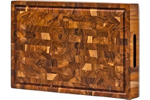 Planche à découper en bois de boucher [3.8 cm d'épaisseur] fabriquée en bois de teck et traitée avec de la cire d'abeille, des graines de lin et de l'huile de citron. 43 x 28 cm. par Ziruma