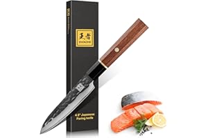 ENOKING Giapponese Spelucchino 11.5cm, Coltello Cucina Universale Professionale Coltello da Chef Acciaio Damasco, Forgiato a Mano Coltello per Frutta, Verdura, Coltelli da Chef Multiuso Super Affilato