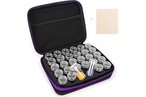 MACTING 5D Diamond Painting Aufbewahrungsbox, 30 Stück Diamond Painting Zubehör Boxen mit Koffer Trichter Stickers für Diamant Malerei Organizer, tragbare Perlen Nägel DIY Handwerk(Lila)
