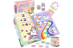 Plunack Gommettes Enfant Estampeuse à Autocollants et Bloc d'Activités de 24 Pages,800 Autocollants,Activité Manuelle Enfants Cadeau Créatif pour Garçons et Filles de 3 4 5 6 Ans - Licorne