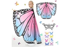 WELLCHY Mariposa Capa Niña, Disfraz de Alas de Mariposa, Chal de Alas de Mariposa, Traje de Alas Mariposa Disfraz de Duendecillo para Niñas para Carnaval Fiesta de Cosplay (Cape P)