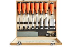VonHaus Chisel Set - 10pcs Woodworking Tools Set - Wood Carving Tools, Wood Chisel Sets with Sharpening Stone, Honing Guide and Storage Case