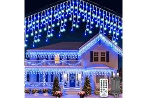 PBGMRT Icicle Christmas Lights Outdoor 10M - Fairy Lights Plug in Cool White & Blue Connectable Waterproof Led Bright Icicle Lights Mains Powered with 8 Modes & Remote Timer for Window Garden Party