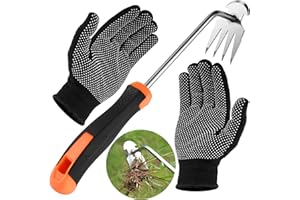 KAHOUI Desherbeur Manuel, Arrache Mauvaise Herbe Poignée en Caoutchouc, Désherbeurs Manuels, Scarificateur Manuel Couteau Désherbeur Root Slayer, avec Gants Respirants Antidérapants