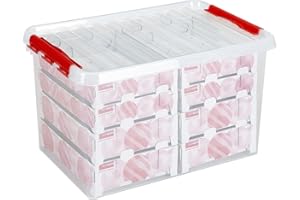 SUNWARE PERFECTLY ORGANISED Sunware Q-line Christmas Ball Storage Box 62L - Rangement boules de Noel - Plateaux pour 116 boules de Noël - Transparent/Rouge