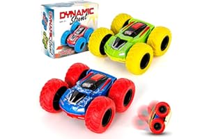 SHAYSON 2 Pezzi Giocattolo Inerziale Auto Spingere e Andare Giocattolo per Bambini Monster Truck Macchinine Automobili 360 Stunting Rotanti Fuoristrada Capovolge Mini Auto Migliore Regalo Bambini-Giallo+Rose