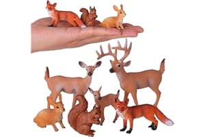JOKFEICE Woodland Animals Figures, 6pcs Plastic Realistic Forest Animal, Deer Figures Ornaments for Early Educational Birthday Cake Topper for Kids