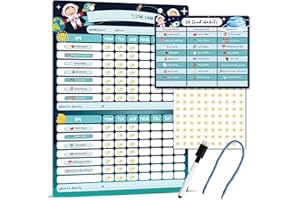 BIROYAL Magnetic Chore Chart for Kids, Reward Chart for Kids Behaviour for Children on The Wall, Responsibility Chart, 24 Habit Subject, 26 x 36cm, 100 Stars, Marker with Erase, Hanging Option