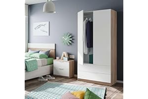 Miroytengo Pack de Muebles de Dormitorio Juvenil Luca en Color Blanco y Roble Canadian formado por Armario, Cabecero y Mesita (Escritorio Opcional)