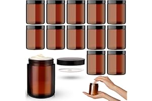 ‎VOLILA Brown Glass Ointment Jar with Lid (240 ml x 12 Pieces) - Glass Jar Cream Jars for Filling - Ideal as Cosmetic Storage, for Creams, Ointments etc.