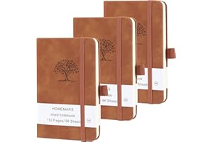 HOMEMARS Carnet de Notes, Petit Carnet, Petit Cahier, 3 Paquet, Cahier de Note, Carnet de Voyage, 14.4 cmx9.6cm, Marron, 192 Pages Chacune, Couverture Rigide, Motif d'arbre en Relief, Cuir végétalien