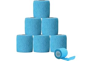 HUTVD 6 Rotoli Benda Elastica Coesiva, 5 cm x 4,5 m Bendaggio Autoadesivo Rotolo Flessibile Fascia Nastro Bendaggio Sportivo in Tessuto Non Tessuto Coesa per Mani, Piedi, Ginocchia, Braccia, Blu