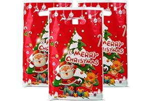 GEBETTER 40Pcs Bolsas Regalo Navidad, Bolsas Chuches Navidad, Bolsitas Navideñas Rojo Plástico Dulces Golosinas Detalles Recuerdos Niños Invitados Amigos Familiares Fiestas 25x16 cm