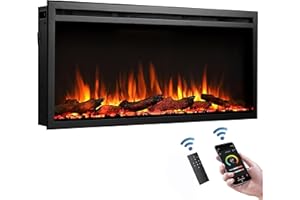 FLAMME 40"/102cm Castello Slim Frame Recessed Media Wall Inset Electric Fireplace with Multi Flame Colours 750W/1500W